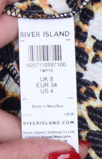River Island Women’s Multicoloured Leopard Print Midi A-Line Dress Size 8