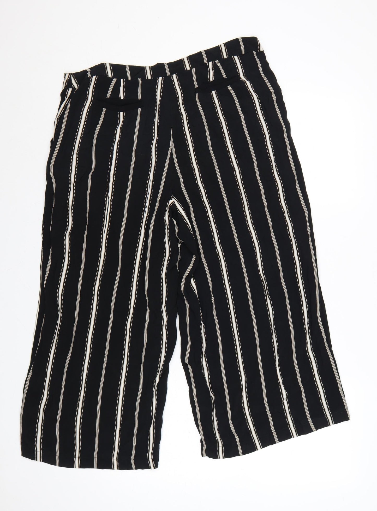 Monsoon Women Black Striped Wide-Leg Cropped Trousers UK 14