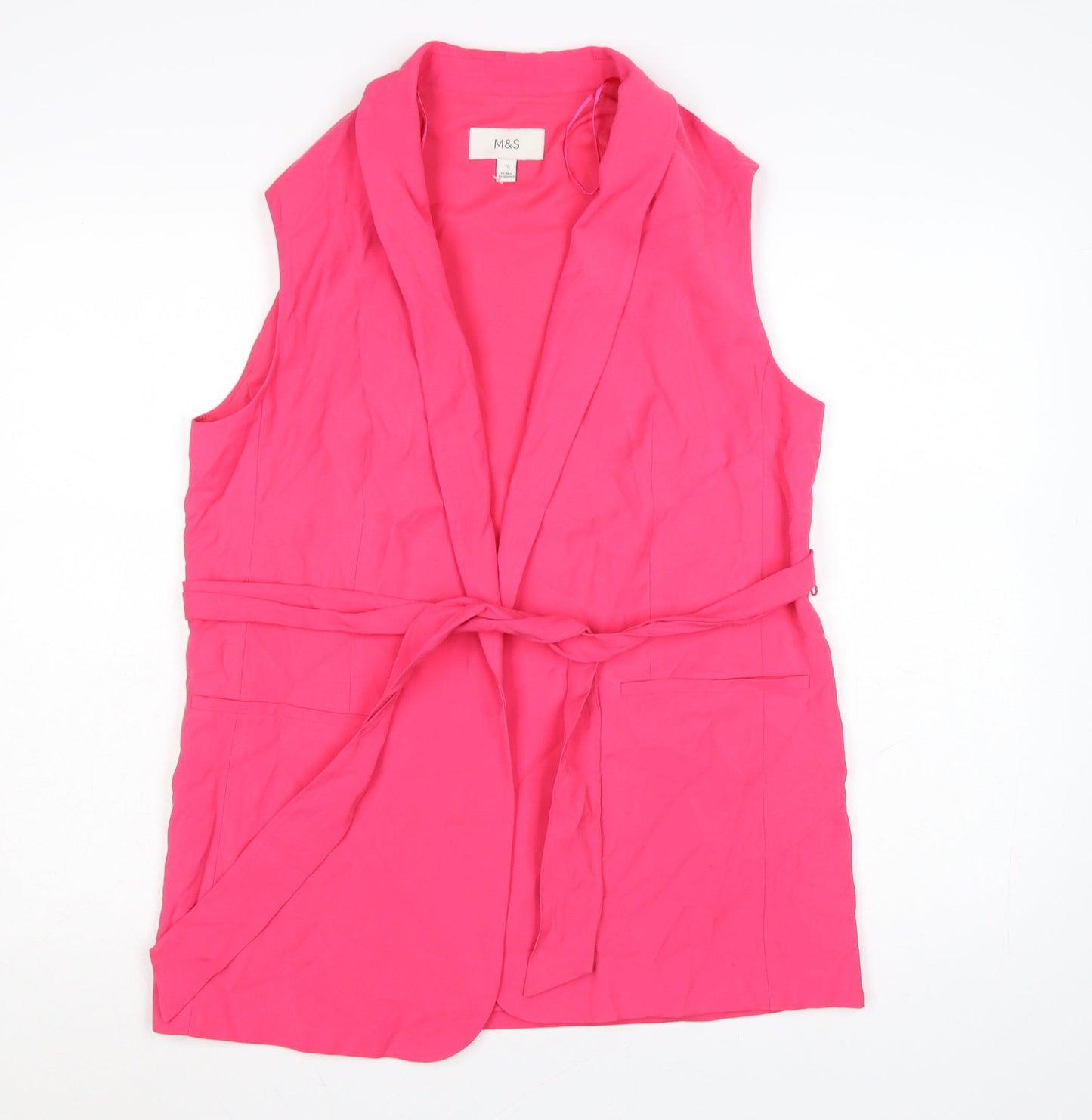 Marks and Spencer Women Pink Sleeveless Belted Suit Waistcoat Size 12