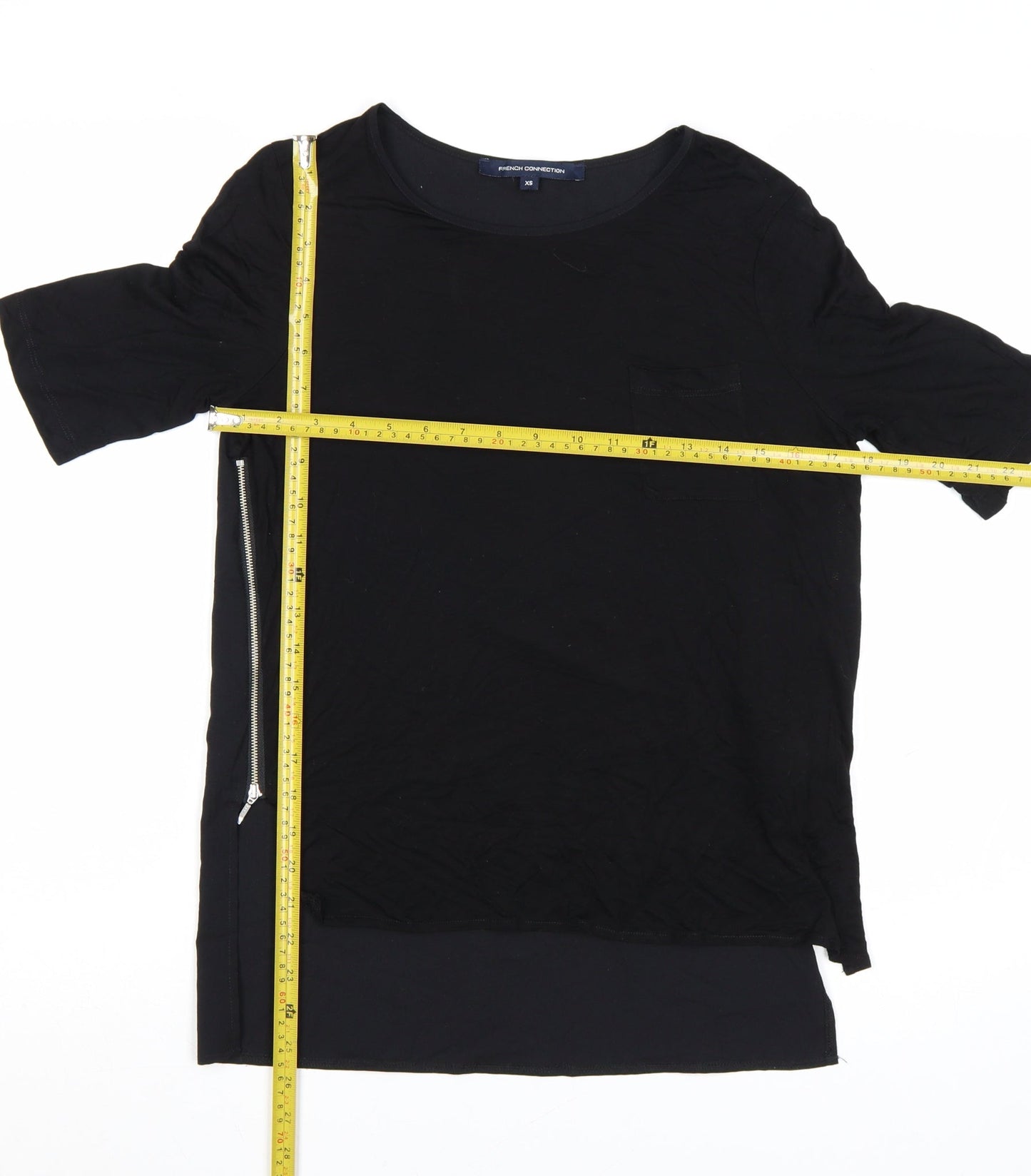 French Connection Women's Black XS Basic Zip T-Shirt