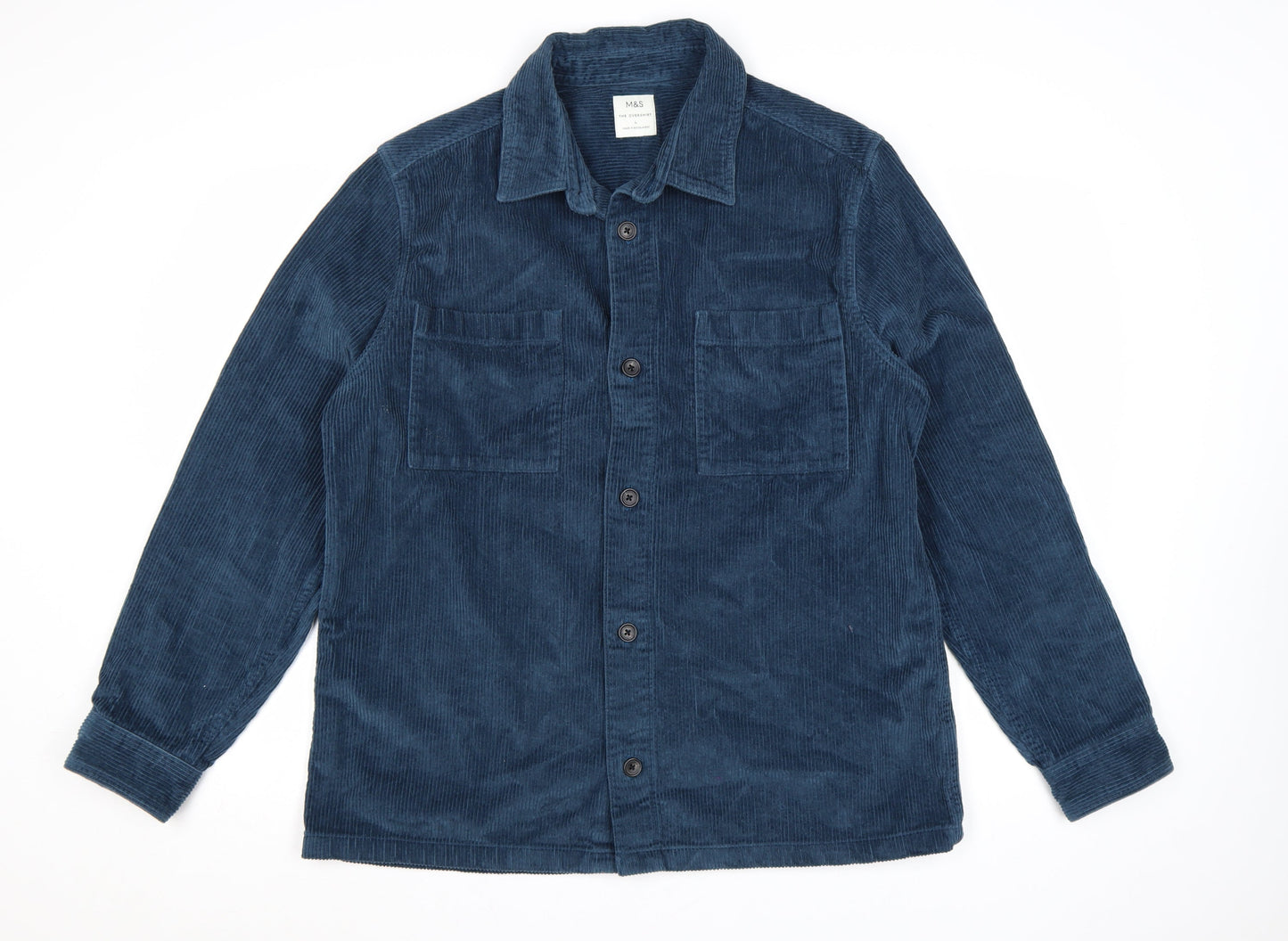 Marks and Spencer Men's Blue Corduroy Overshirt L Long Sleeve Button-Up
