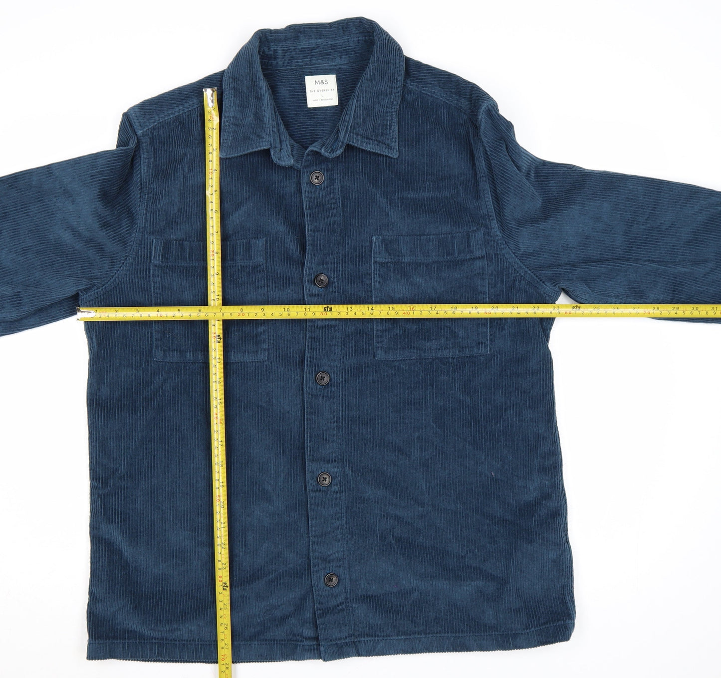 Marks and Spencer Men's Blue Corduroy Overshirt L Long Sleeve Button-Up