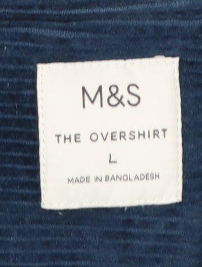 Marks and Spencer Men's Blue Corduroy Overshirt L Long Sleeve Button-Up