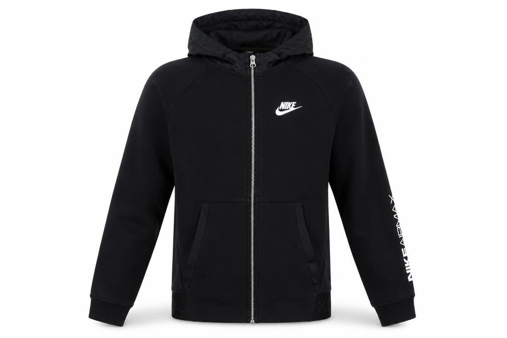 Nike Boys Black Full Zip Hoodie Air Max Logo 12-13 Years Lined Cotton Blend