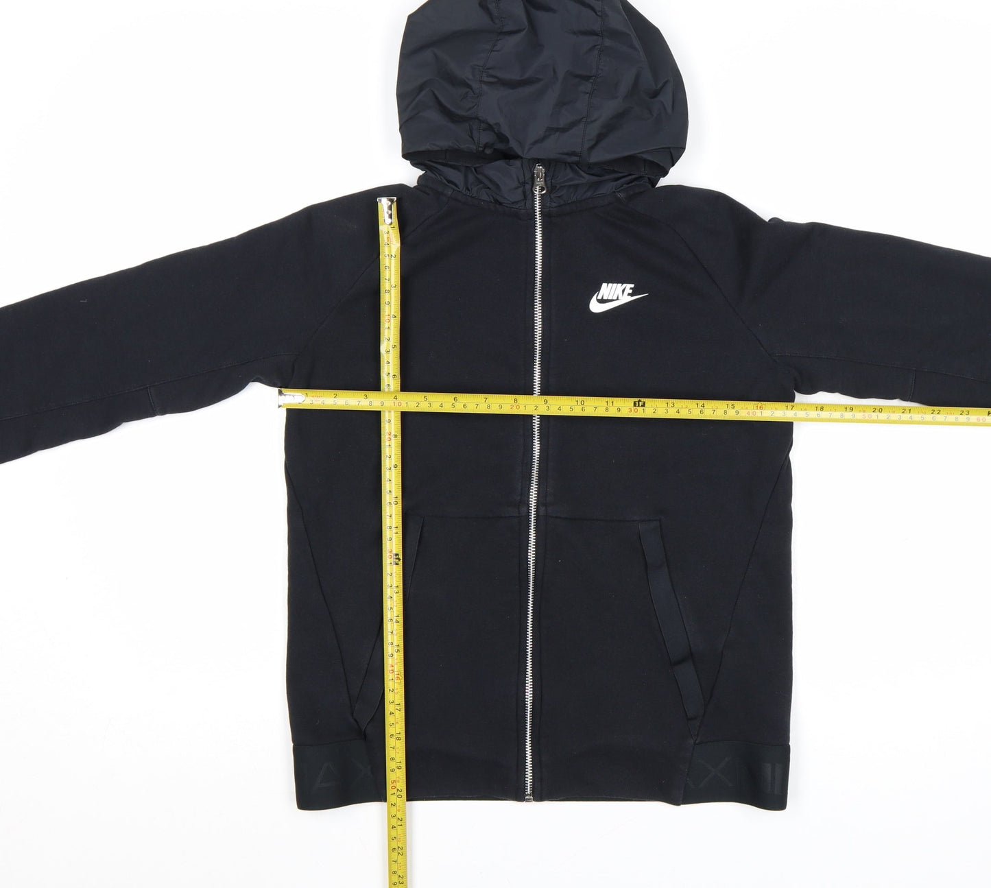 Nike Boys Black Full Zip Hoodie Air Max Logo 12-13 Years Lined Cotton Blend