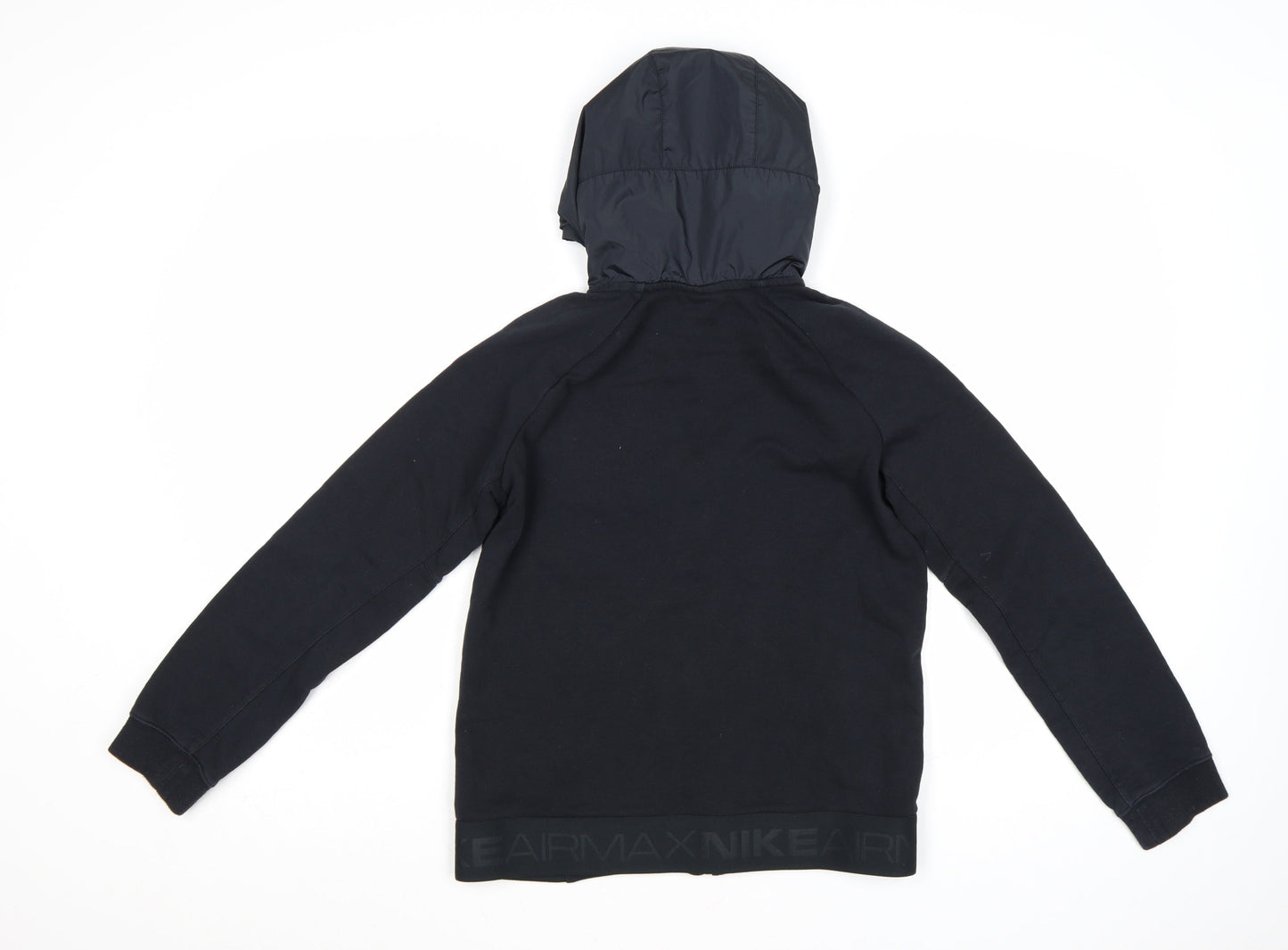Nike Boys Black Full Zip Hoodie Air Max Logo 12-13 Years Lined Cotton Blend
