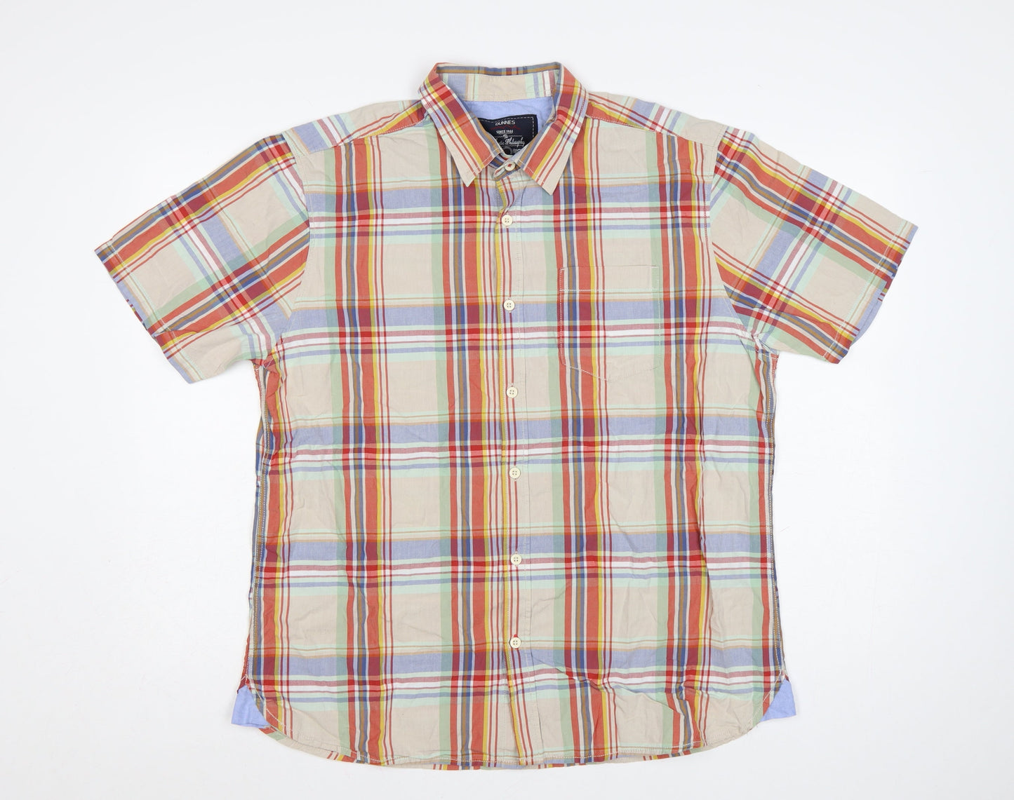 Dunnes Men's Multicoloured Plaid Classic Fit Cotton Short Sleeve Shirt L