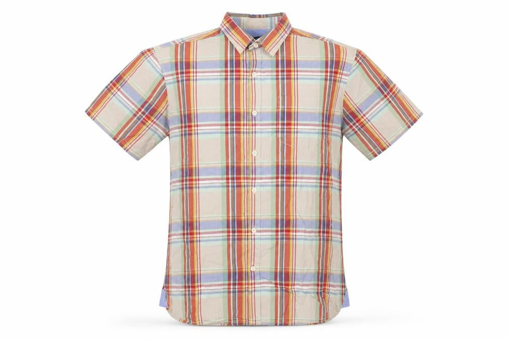 Dunnes Men's Multicoloured Plaid Classic Fit Cotton Short Sleeve Shirt L