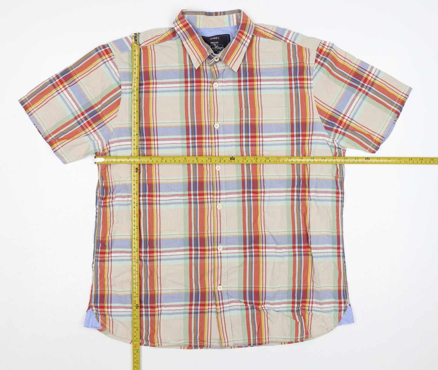 Dunnes Men's Multicoloured Plaid Classic Fit Cotton Short Sleeve Shirt L