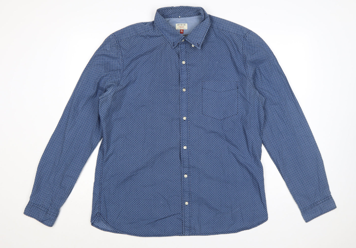 Next Men's Blue Geometric Button-Down Cotton Shirt XL