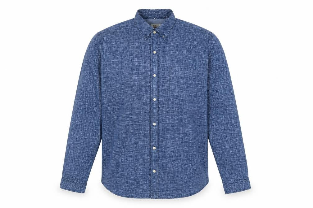 Next Men's Blue Geometric Button-Down Cotton Shirt XL