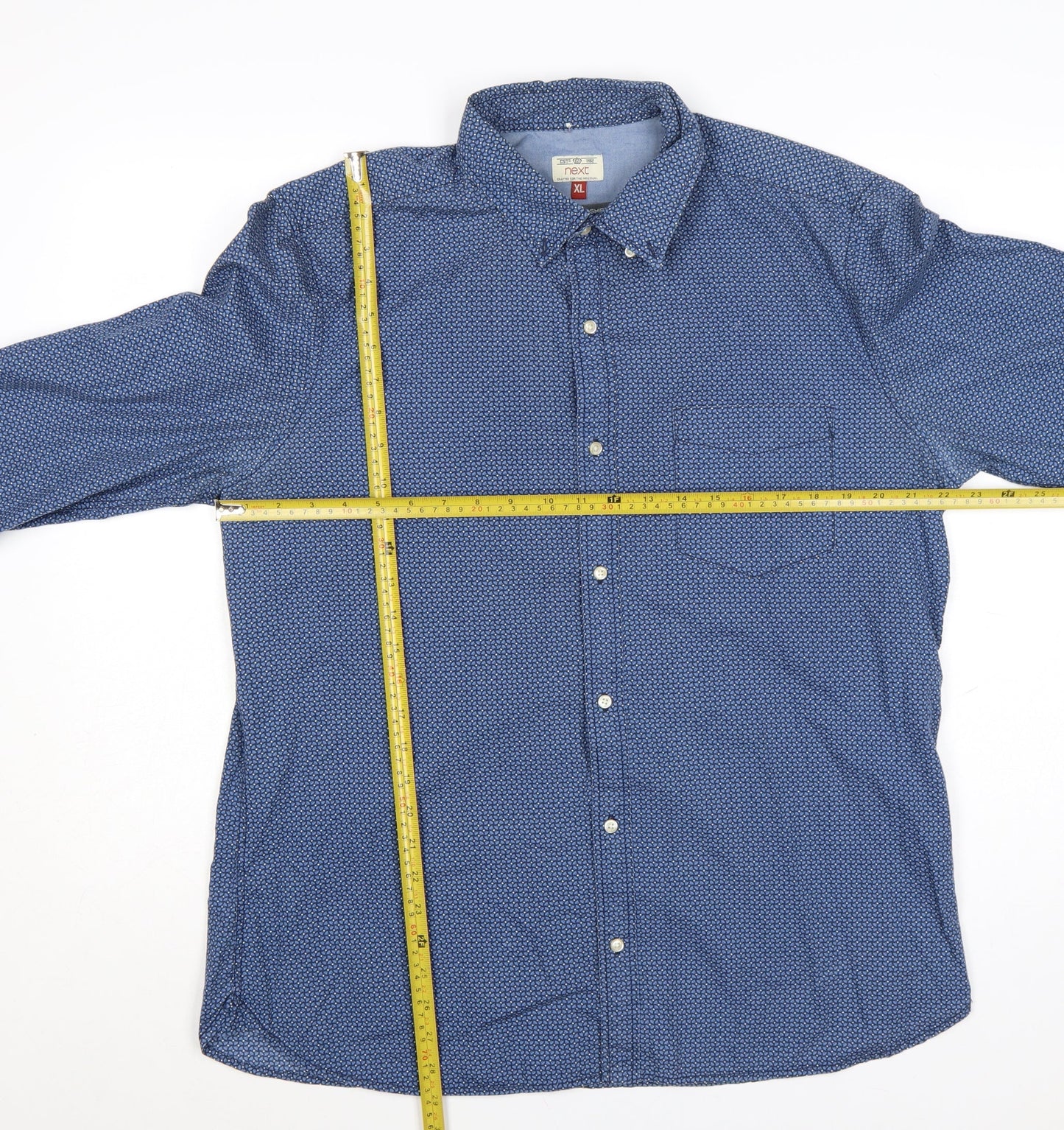 Next Men's Blue Geometric Button-Down Cotton Shirt XL