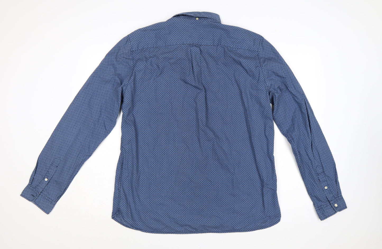 Next Men's Blue Geometric Button-Down Cotton Shirt XL