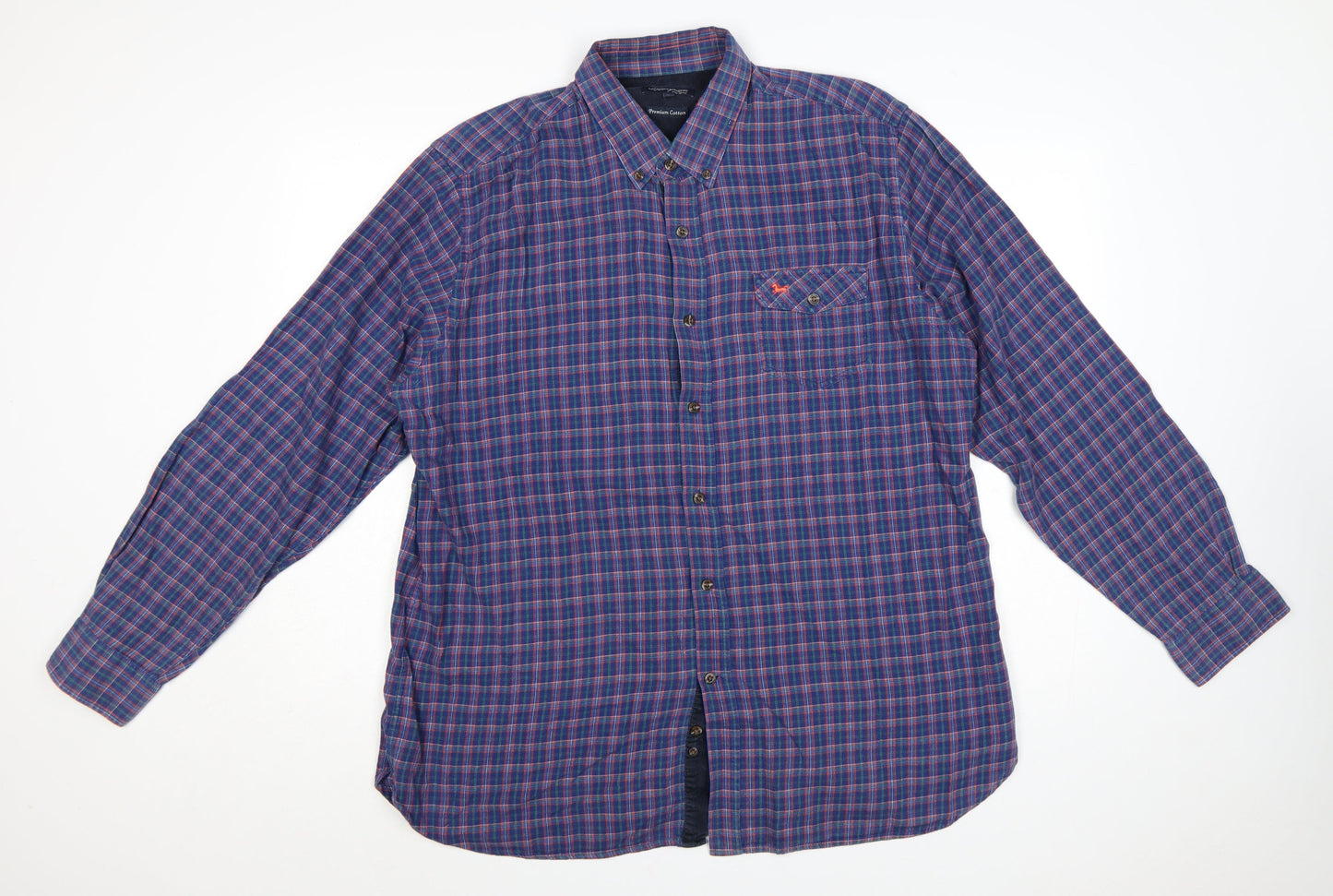 J. Hamptons and Sons Men's Blue Checked Cotton Button-Up Shirt XL