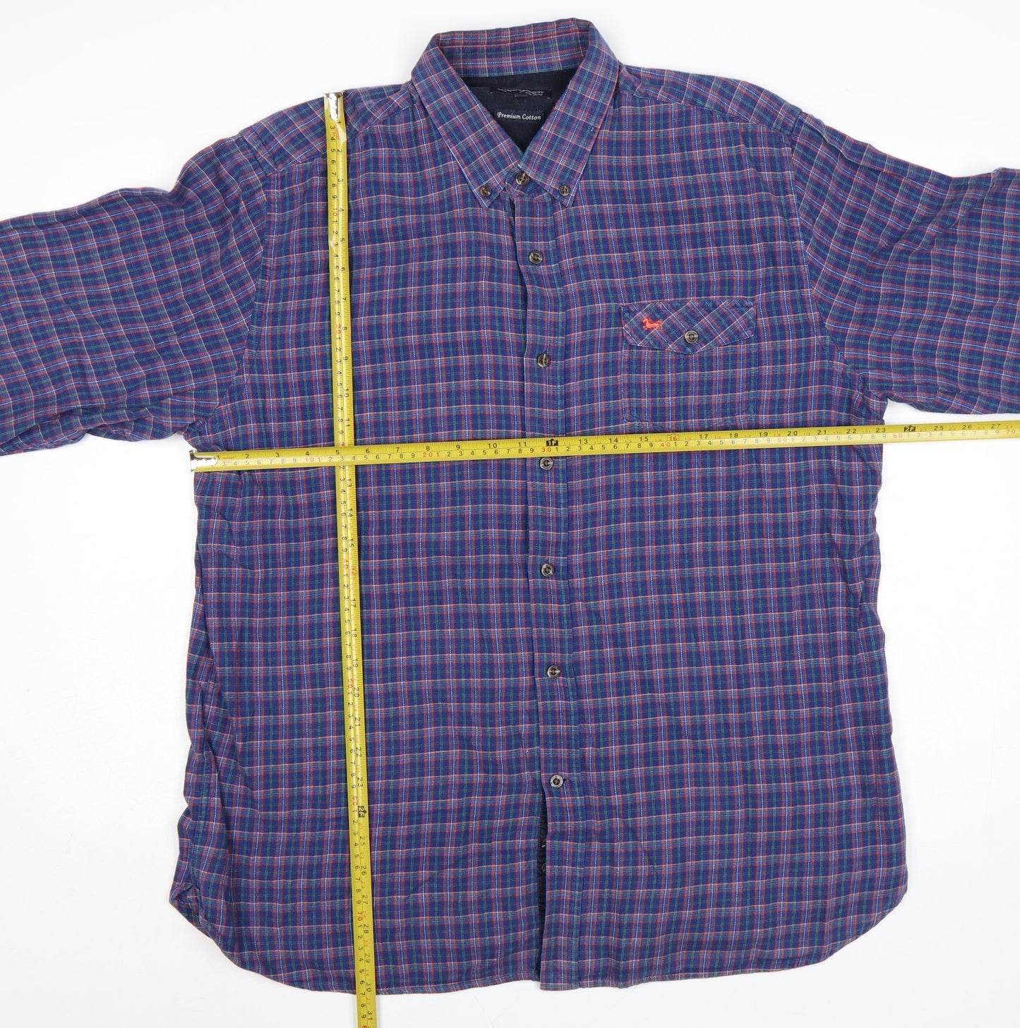 J. Hamptons and Sons Men's Blue Checked Cotton Button-Up Shirt XL