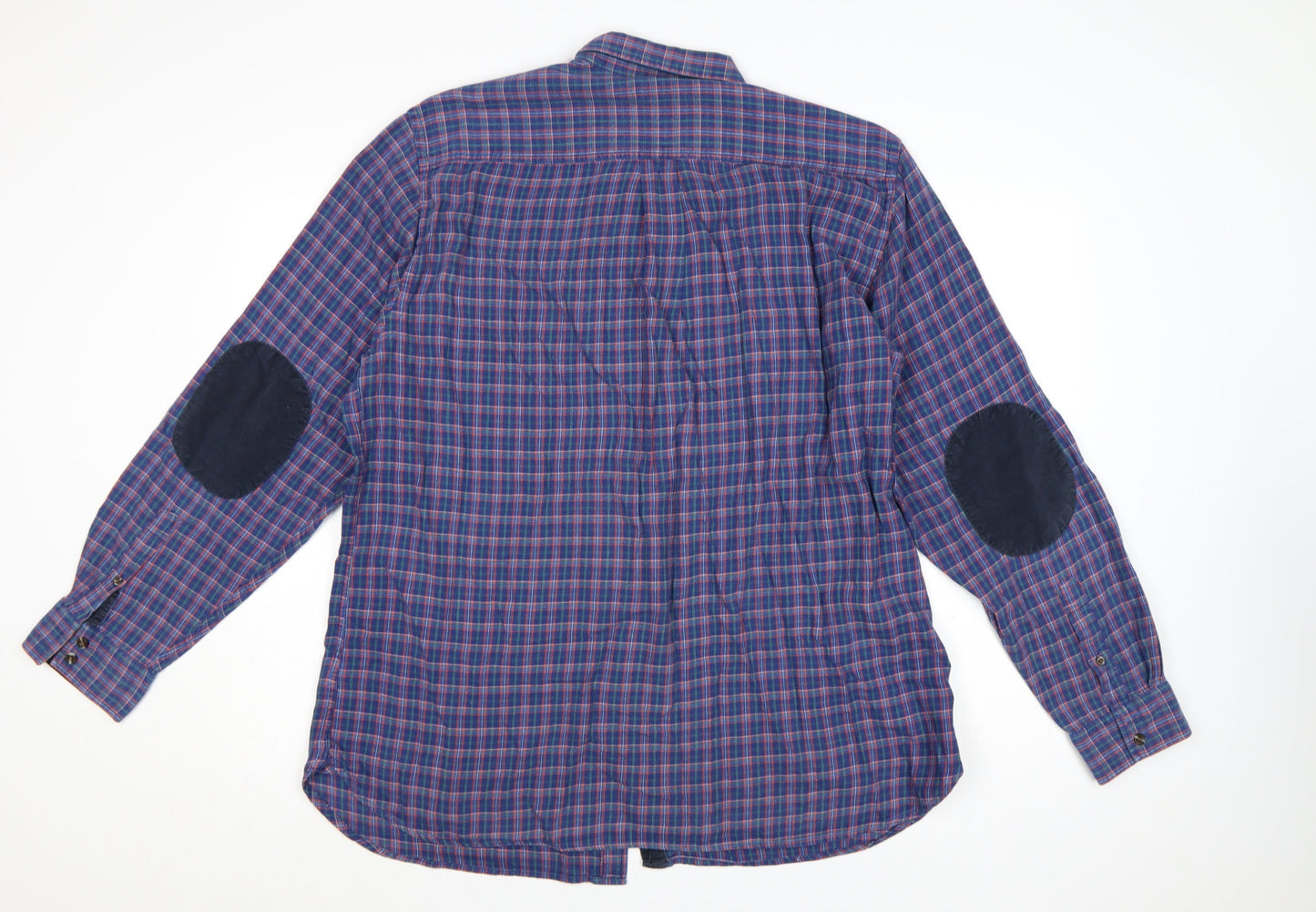J. Hamptons and Sons Men's Blue Checked Cotton Button-Up Shirt XL