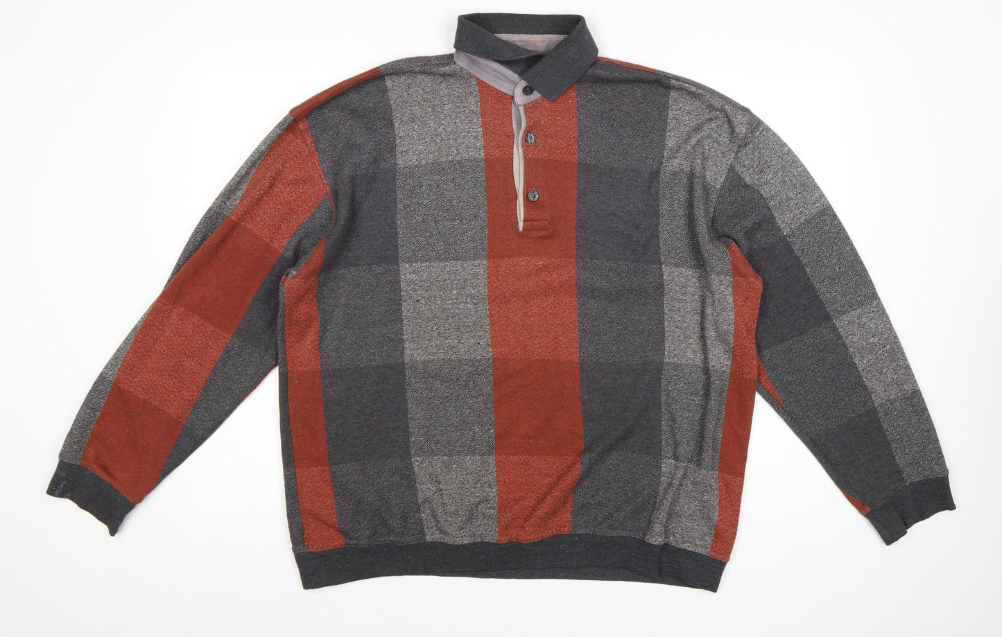 ATWARDSON Men's Grey Check Henley Jumper L Cotton Blend