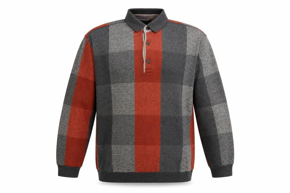ATWARDSON Men's Grey Check Henley Jumper L Cotton Blend