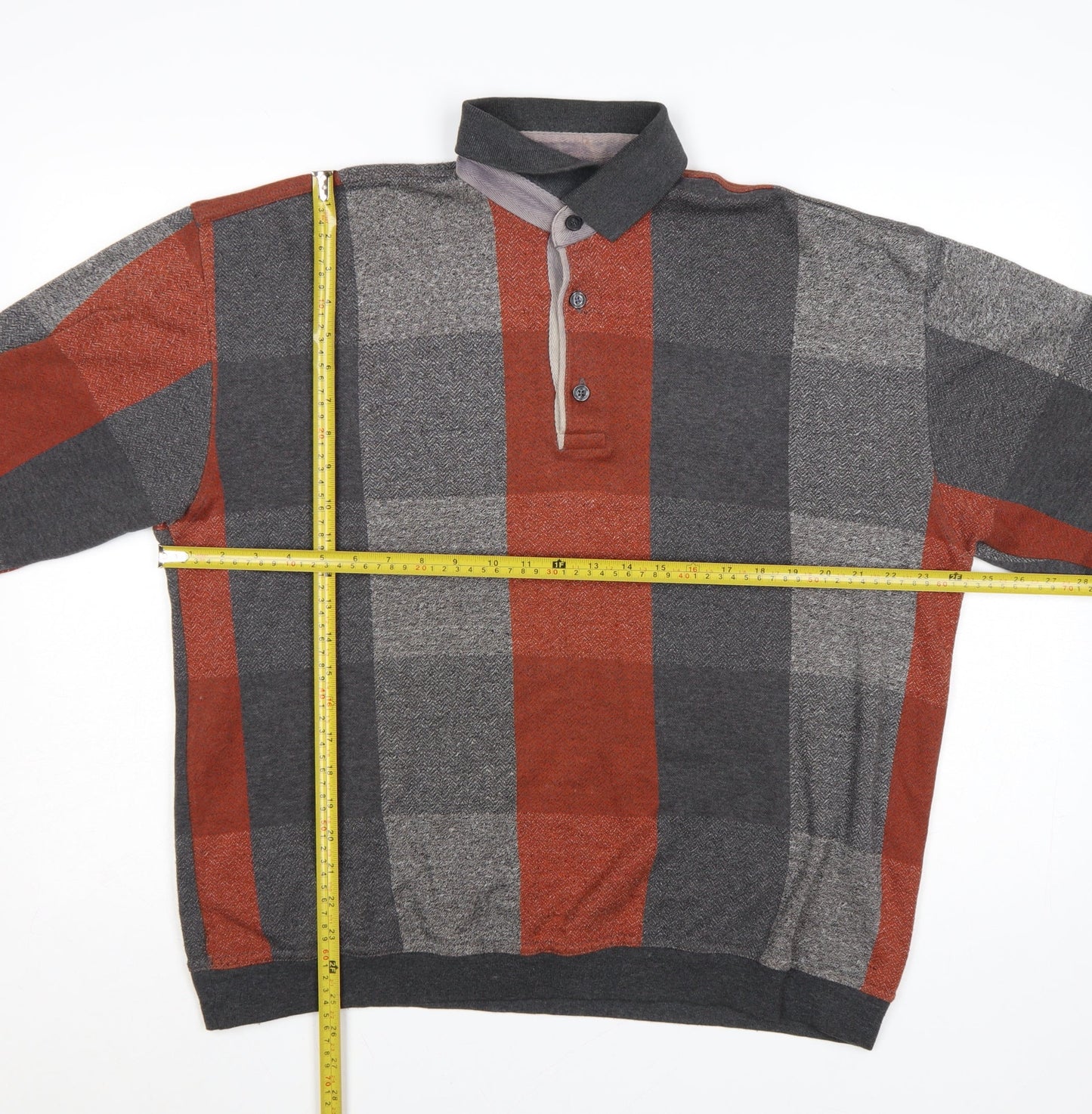 ATWARDSON Men's Grey Check Henley Jumper L Cotton Blend