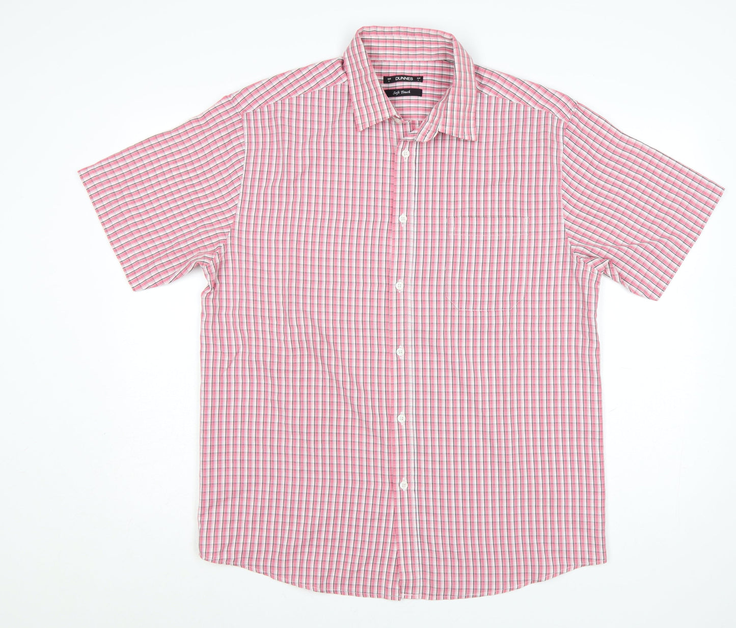Dunnes Men’s Pink Check Short Sleeve Button-Up Shirt Size L