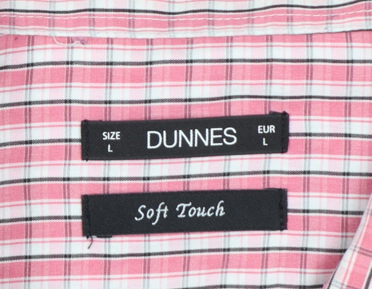 Dunnes Men’s Pink Check Short Sleeve Button-Up Shirt Size L