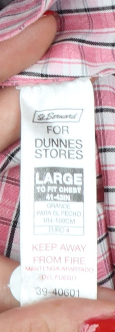 Dunnes Men’s Pink Check Short Sleeve Button-Up Shirt Size L