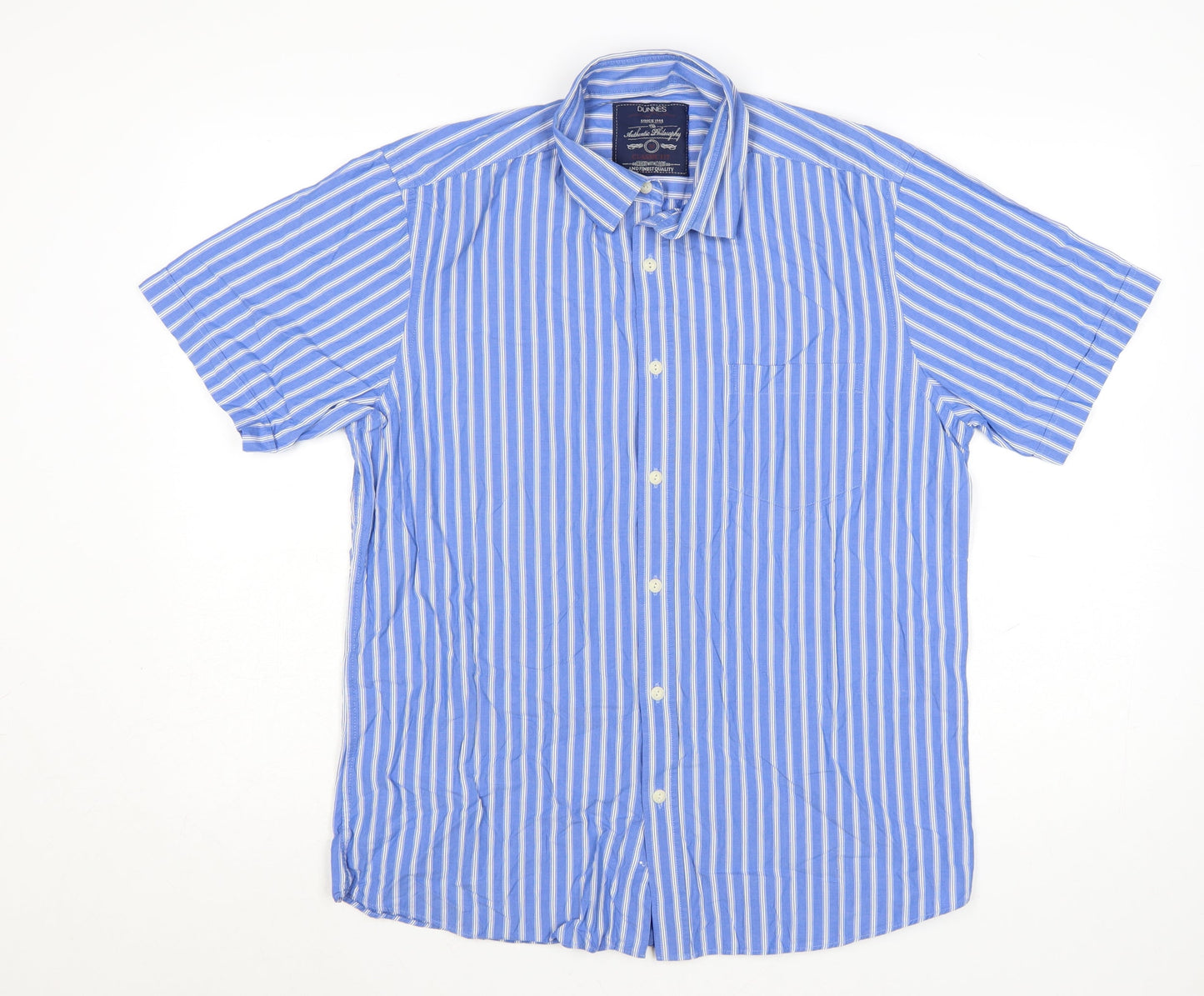 Dunnes Men's Blue Classic Fit Striped Short Sleeve Cotton Shirt M