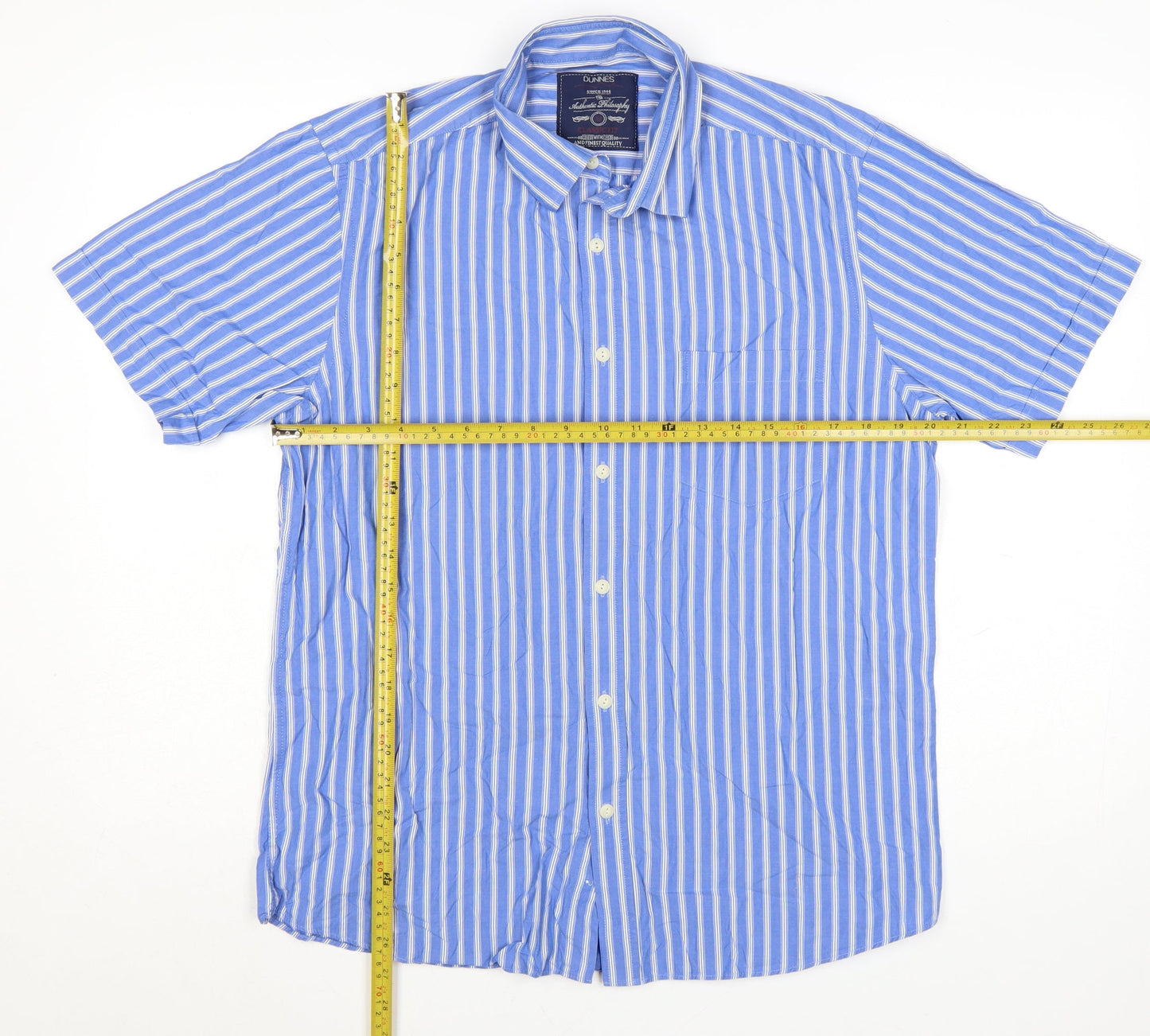 Dunnes Men's Blue Classic Fit Striped Short Sleeve Cotton Shirt M