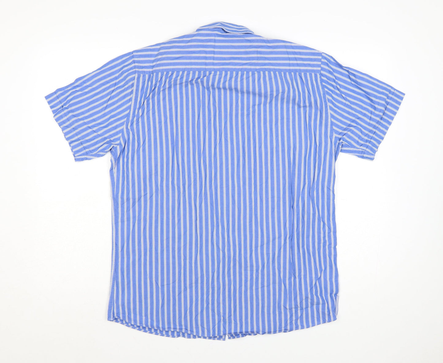 Dunnes Men's Blue Classic Fit Striped Short Sleeve Cotton Shirt M