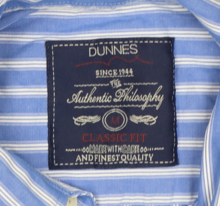 Dunnes Men's Blue Classic Fit Striped Short Sleeve Cotton Shirt M