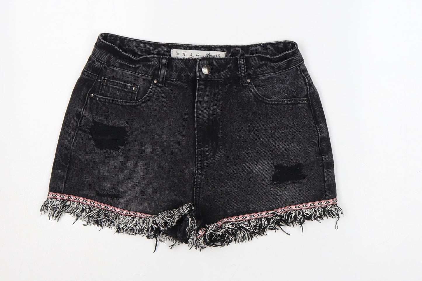 Denim Co. Womens Black Size 10 Cut-Off Distressed Denim Shorts
