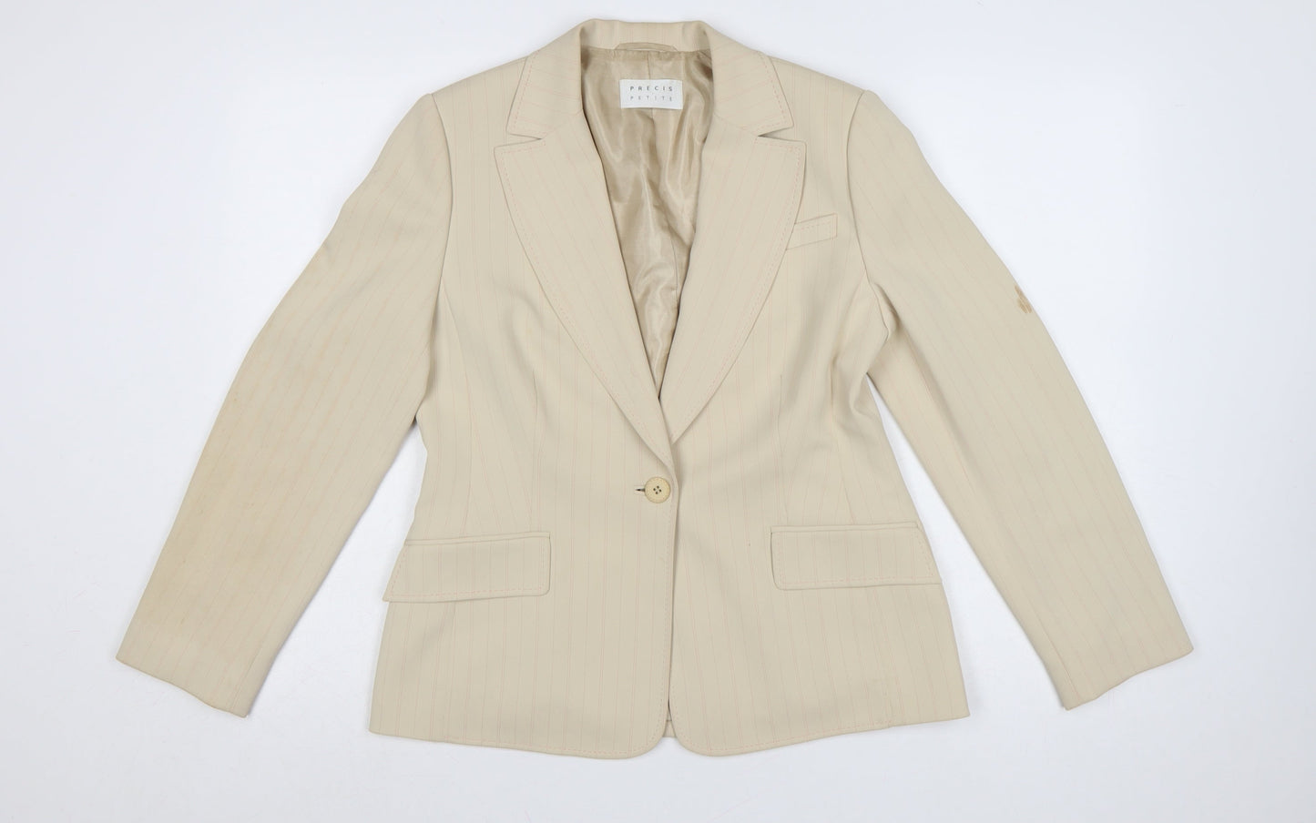 Precis Petite Beige Pinstripe Classic Blazer UK 12 Women's Tailored Jacket