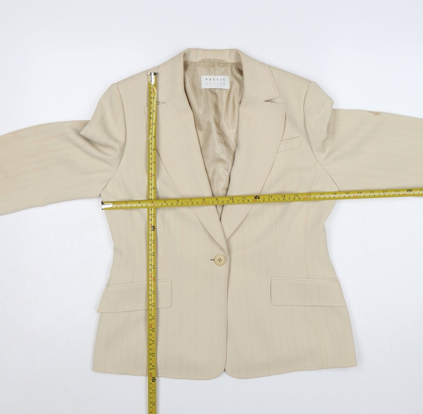Precis Petite Beige Pinstripe Classic Blazer UK 12 Women's Tailored Jacket
