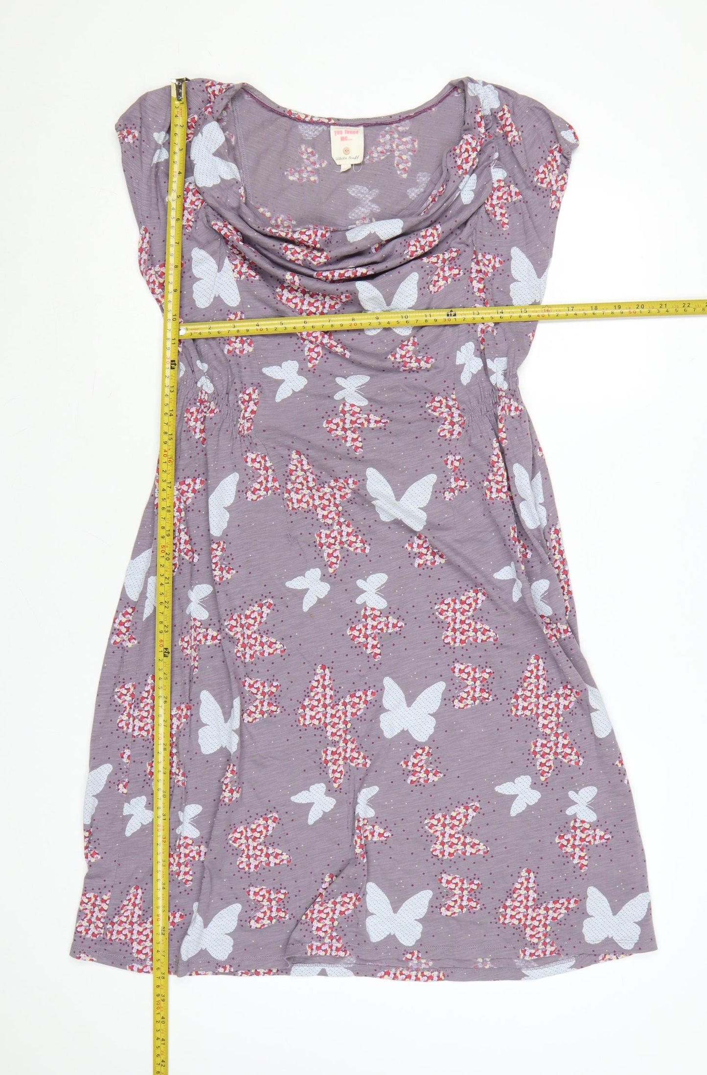 White Stuff Women’s Purple Butterfly Print A-Line Dress Size 14