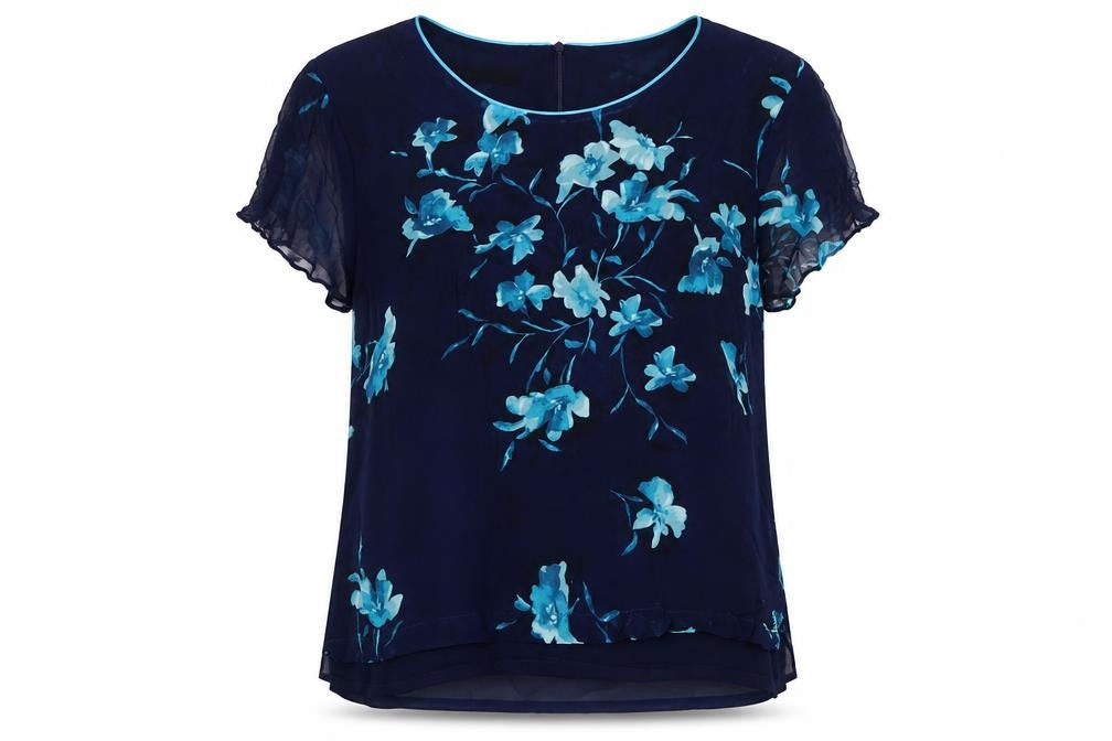 Jacques Vert Women’s Blue Floral Silk Tunic Blouse Size 16