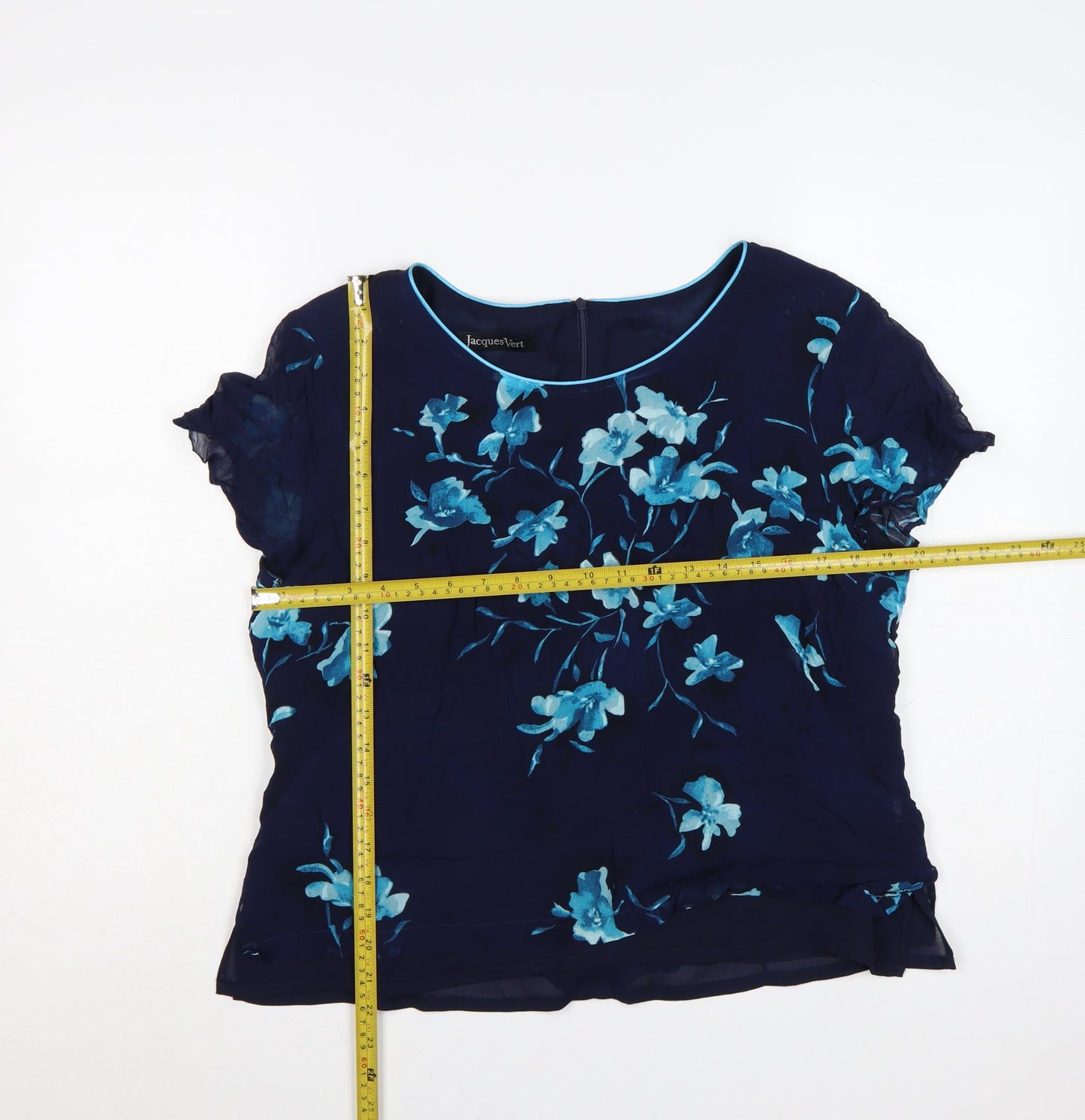 Jacques Vert Women’s Blue Floral Silk Tunic Blouse Size 16