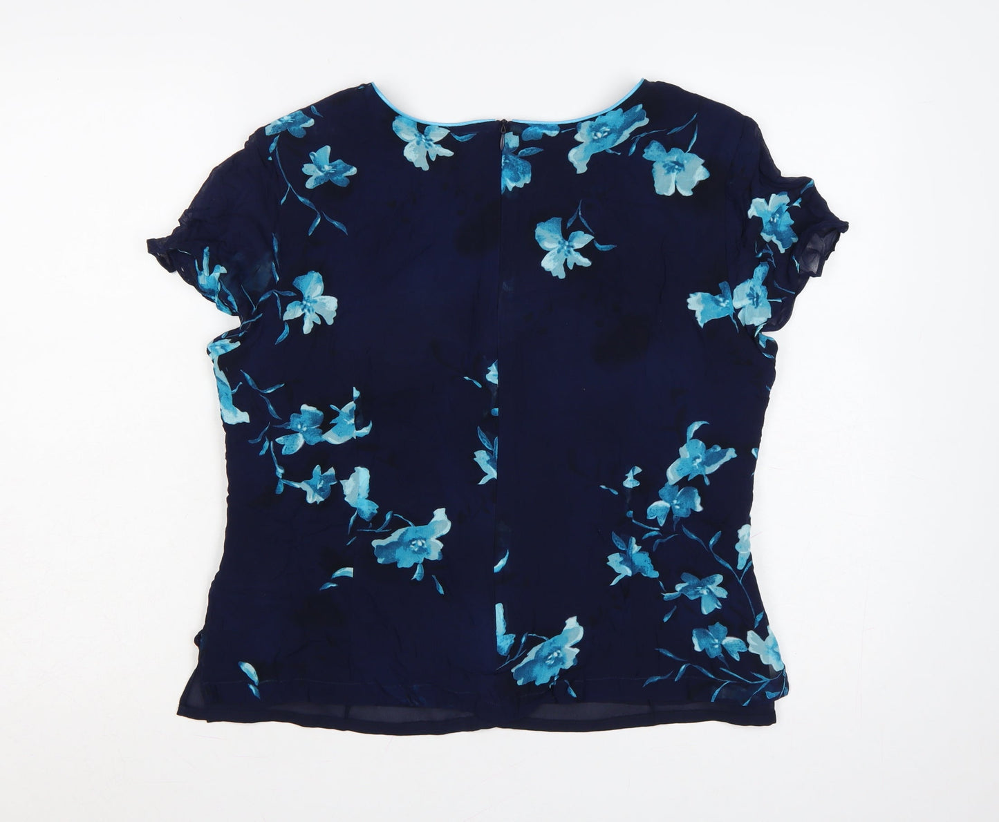 Jacques Vert Women’s Blue Floral Silk Tunic Blouse Size 16