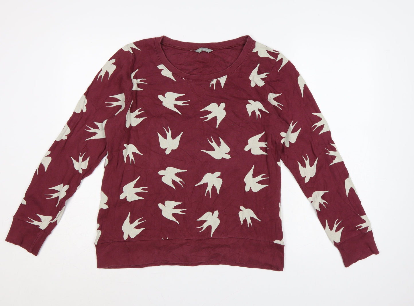 Marks and Spencer Women Burgundy Bird Print Cotton Pullover Sweatshirt Size 14