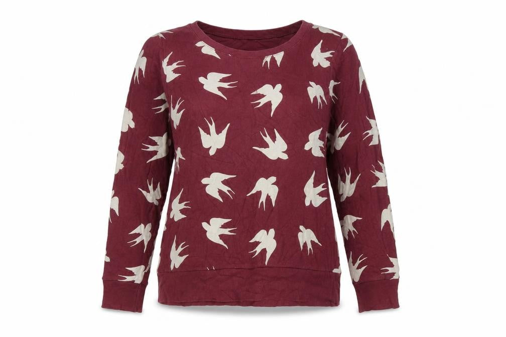 Marks & Spencer Women Burgundy Bird Print Cotton Pullover Sweatshirt Size 14