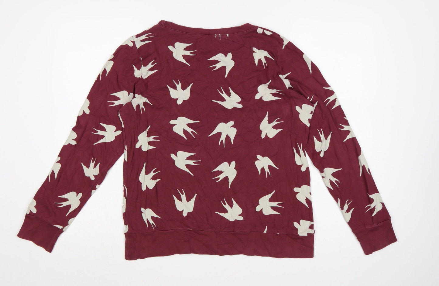 Marks and Spencer Women Burgundy Bird Print Cotton Pullover Sweatshirt Size 14