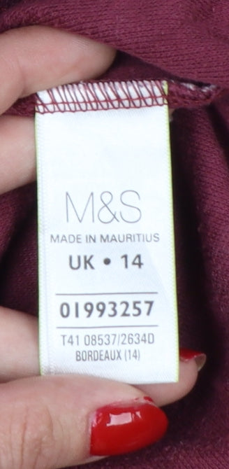 Marks and Spencer Women Burgundy Bird Print Cotton Pullover Sweatshirt Size 14