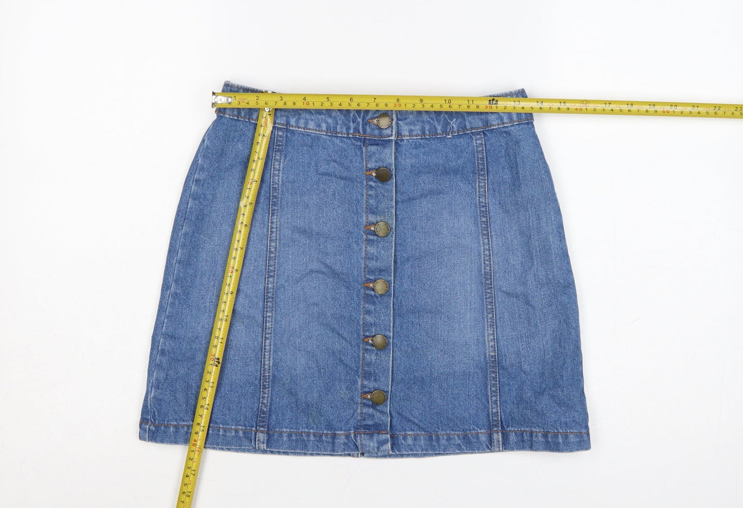 Denim Co. Women Blue A-Line Denim Button Short Skirt Size 10