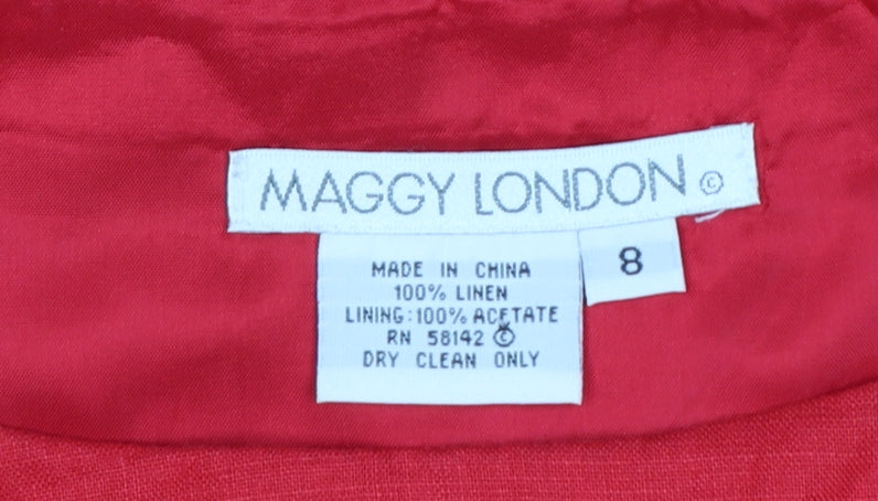 Maggy London Women's Red Linen Sleeveless Sheath Dress Size 8