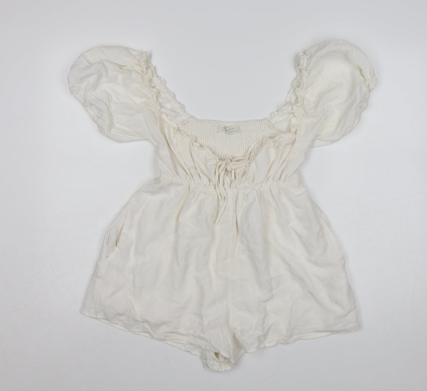 Urban Outfitters Women Ivory Puff Sleeve Playsuit Size S Rayon Blend
