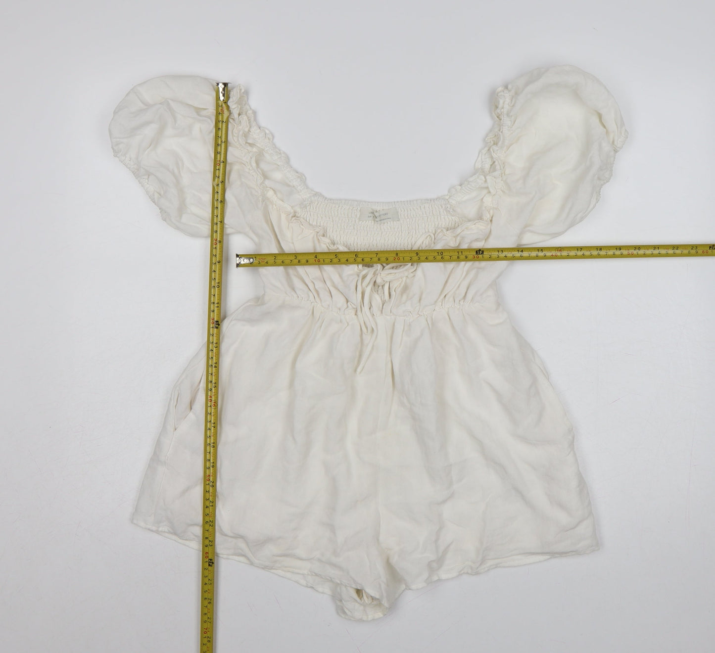 Urban Outfitters Women Ivory Puff Sleeve Playsuit Size S Rayon Blend