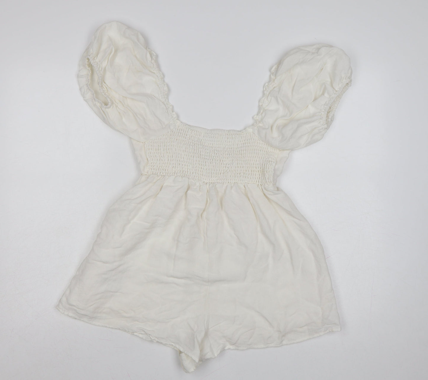 Urban Outfitters Women Ivory Puff Sleeve Playsuit Size S Rayon Blend