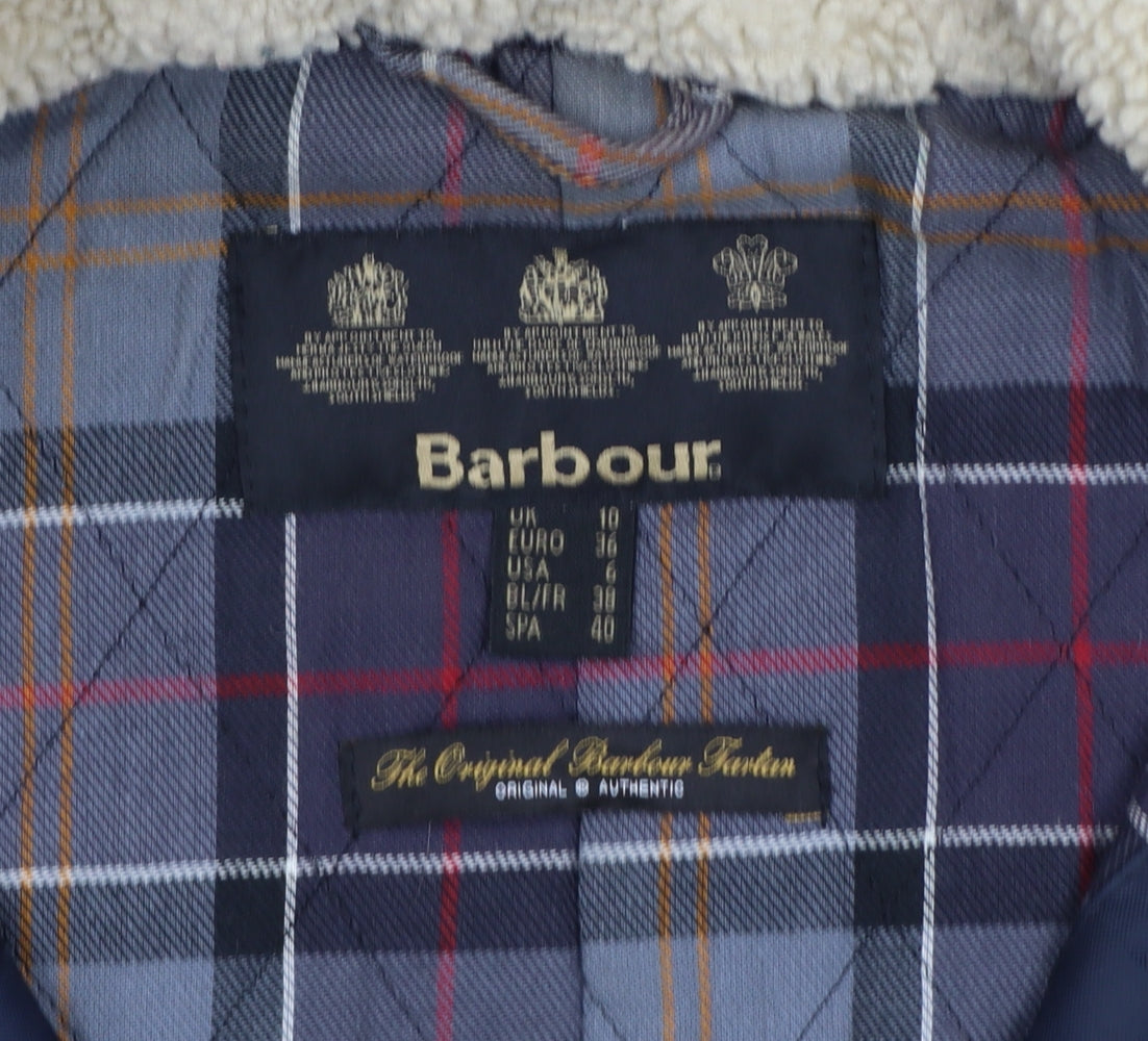 Barbour Women's Black Waxed Parka Coat Size 10 Fur Trim Hood