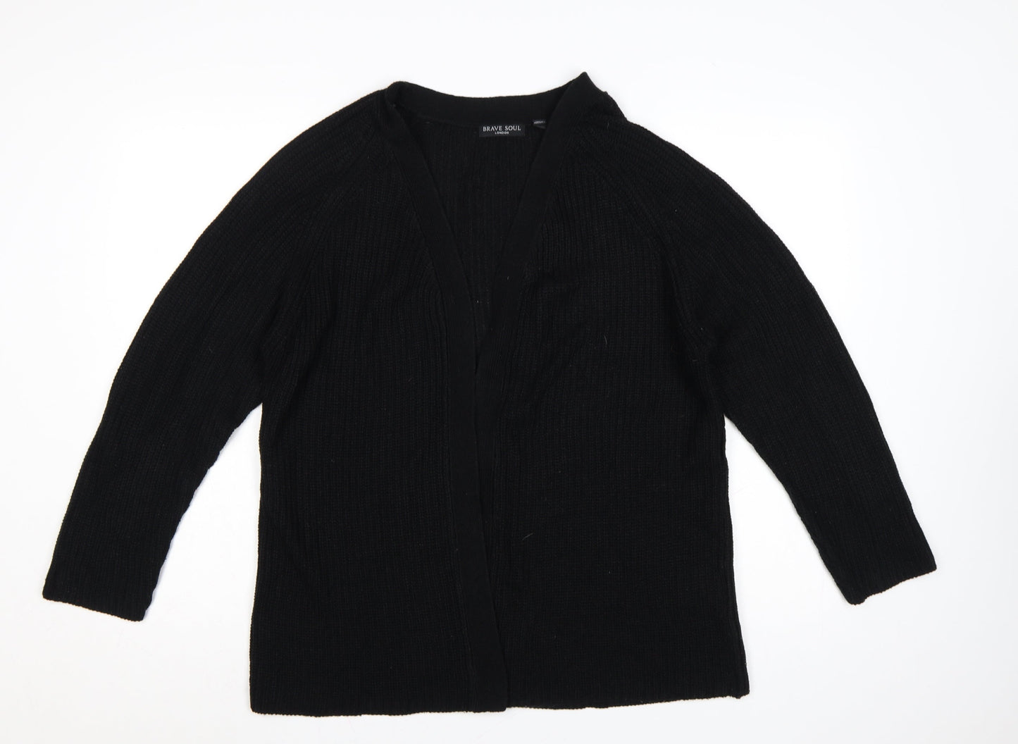 Brave Soul Women's Black L Chunky Knit Open Long Sleeve Cardigan