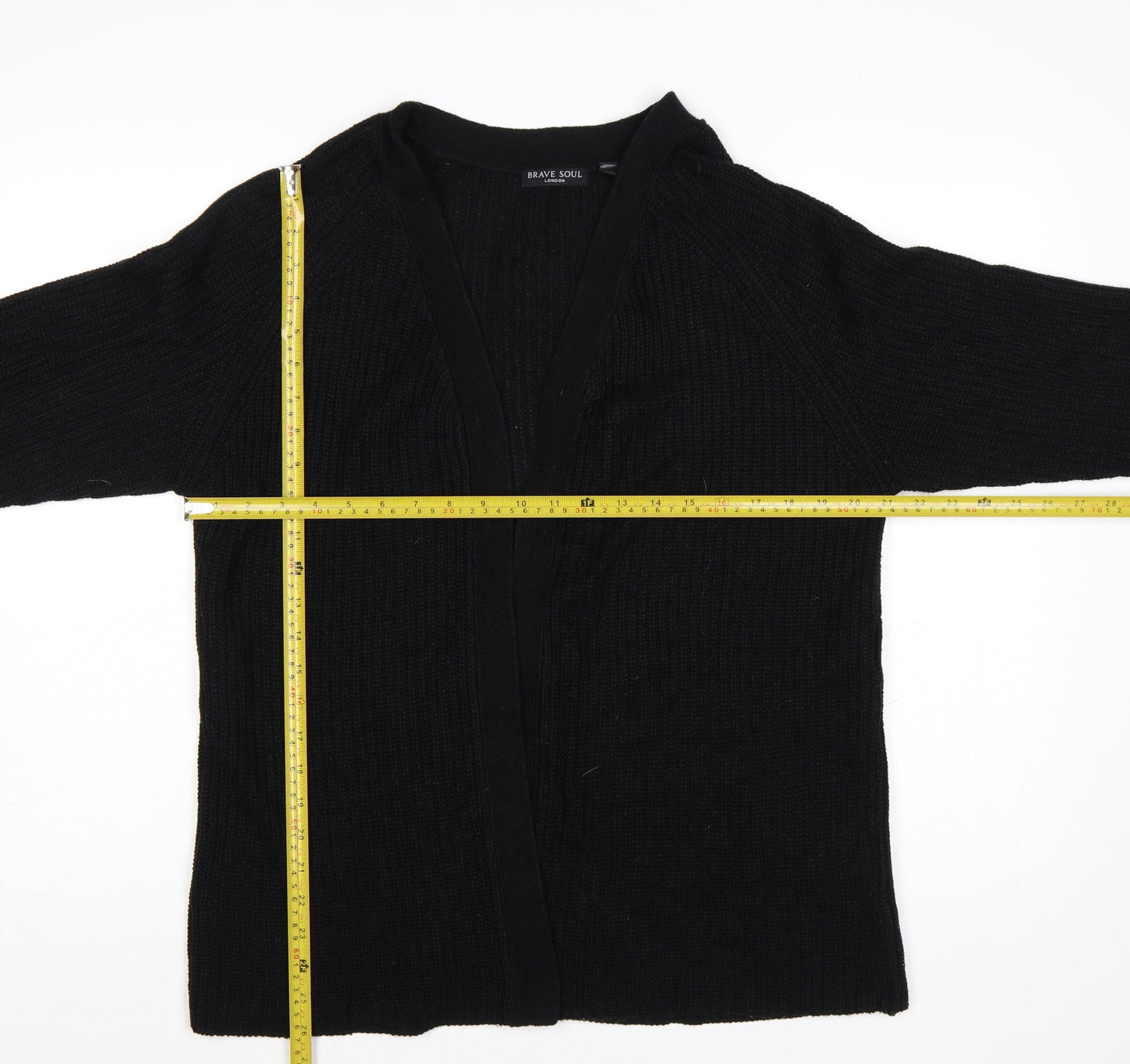 Brave Soul Women's Black L Chunky Knit Open Long Sleeve Cardigan