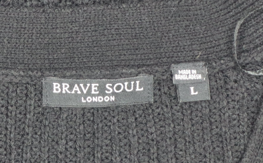 Brave Soul Women's Black L Chunky Knit Open Long Sleeve Cardigan